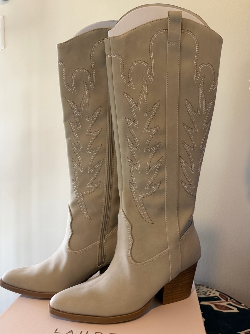LC Lauren Conrad Tall Western Over-the-Knee Boots in Light Beige